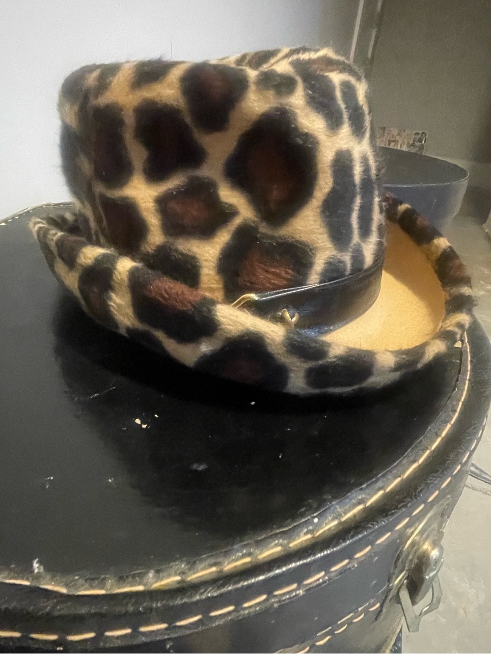 Yves Saint Laurent Leopard-Print Fedora with Teal Trim